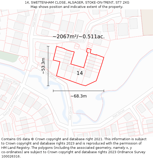 14, SWETTENHAM CLOSE, ALSAGER, STOKE-ON-TRENT, ST7 2XG: Plot and title map