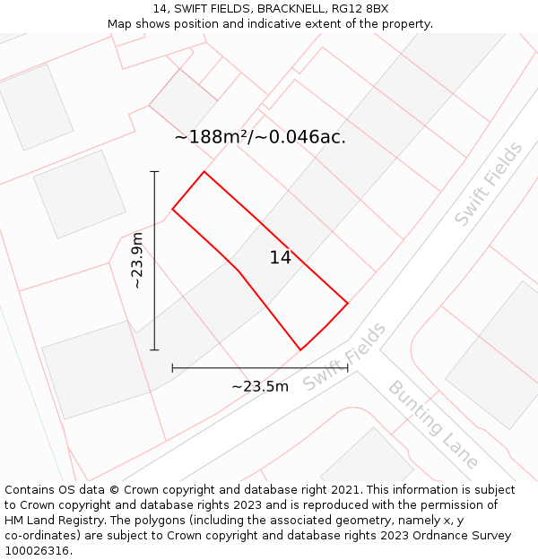 14, SWIFT FIELDS, BRACKNELL, RG12 8BX: Plot and title map