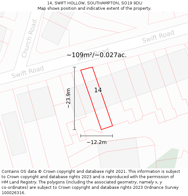 14, SWIFT HOLLOW, SOUTHAMPTON, SO19 9DU: Plot and title map