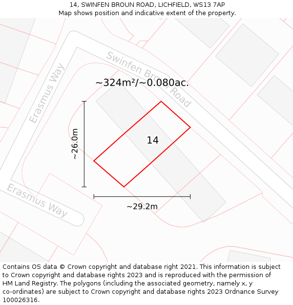 14, SWINFEN BROUN ROAD, LICHFIELD, WS13 7AP: Plot and title map