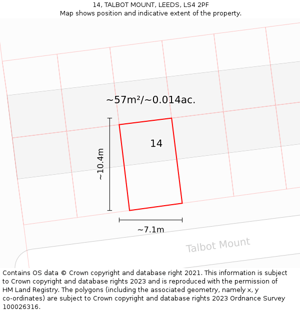 14, TALBOT MOUNT, LEEDS, LS4 2PF: Plot and title map