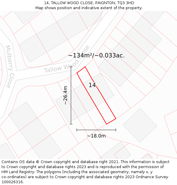 14, TALLOW WOOD CLOSE, PAIGNTON, TQ3 3HD: Plot and title map
