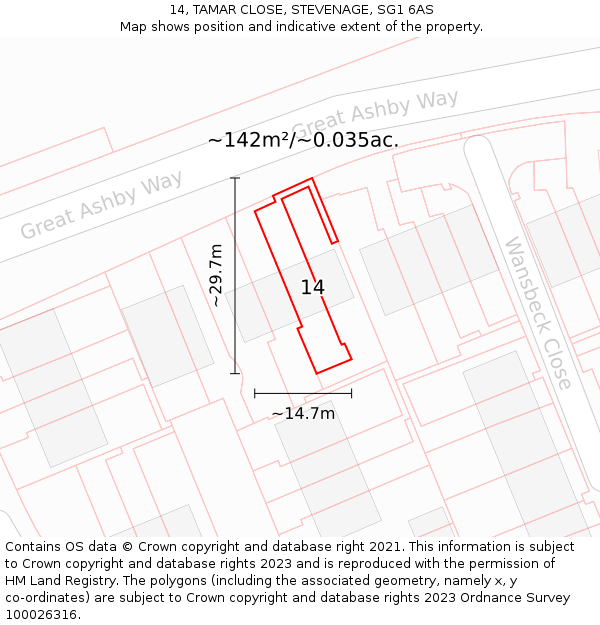 14, TAMAR CLOSE, STEVENAGE, SG1 6AS: Plot and title map