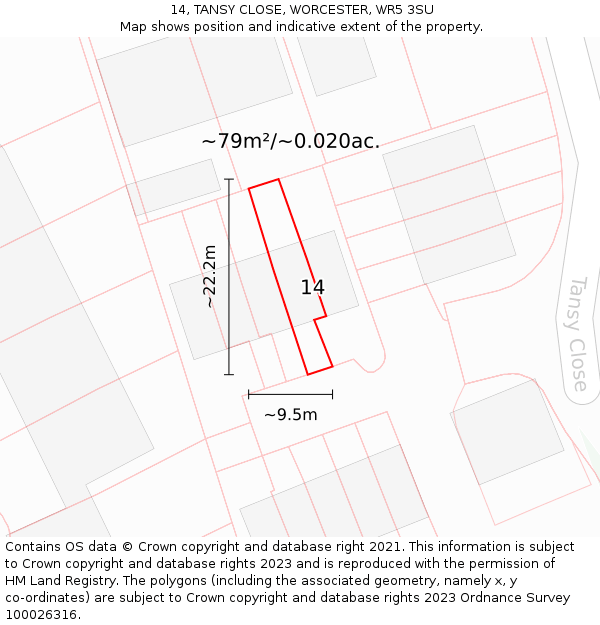 14, TANSY CLOSE, WORCESTER, WR5 3SU: Plot and title map