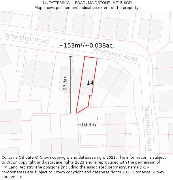 14, TATTERSHALL ROAD, MAIDSTONE, ME15 6GD: Plot and title map