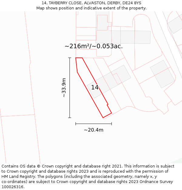 14, TAYBERRY CLOSE, ALVASTON, DERBY, DE24 8YS: Plot and title map