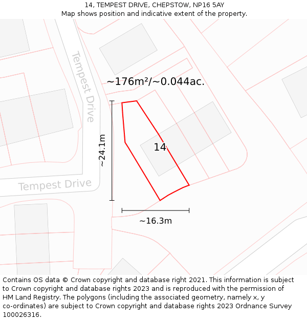 14, TEMPEST DRIVE, CHEPSTOW, NP16 5AY: Plot and title map