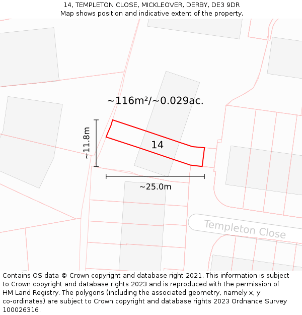 14, TEMPLETON CLOSE, MICKLEOVER, DERBY, DE3 9DR: Plot and title map