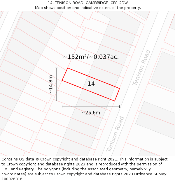 14, TENISON ROAD, CAMBRIDGE, CB1 2DW: Plot and title map