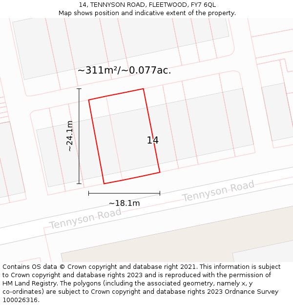 14, TENNYSON ROAD, FLEETWOOD, FY7 6QL: Plot and title map