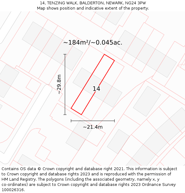 14, TENZING WALK, BALDERTON, NEWARK, NG24 3PW: Plot and title map
