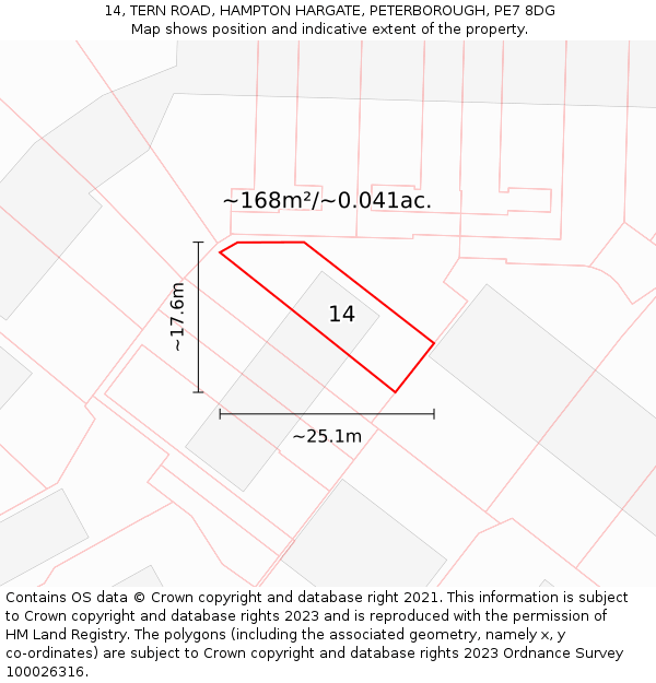 14, TERN ROAD, HAMPTON HARGATE, PETERBOROUGH, PE7 8DG: Plot and title map
