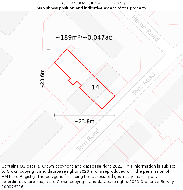 14, TERN ROAD, IPSWICH, IP2 9NQ: Plot and title map