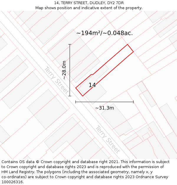 14, TERRY STREET, DUDLEY, DY2 7DR: Plot and title map