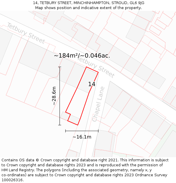14, TETBURY STREET, MINCHINHAMPTON, STROUD, GL6 9JG: Plot and title map