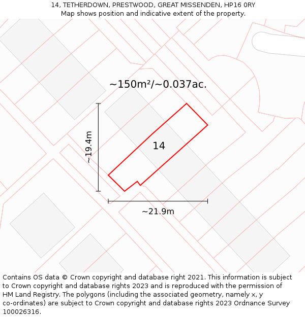 14, TETHERDOWN, PRESTWOOD, GREAT MISSENDEN, HP16 0RY: Plot and title map