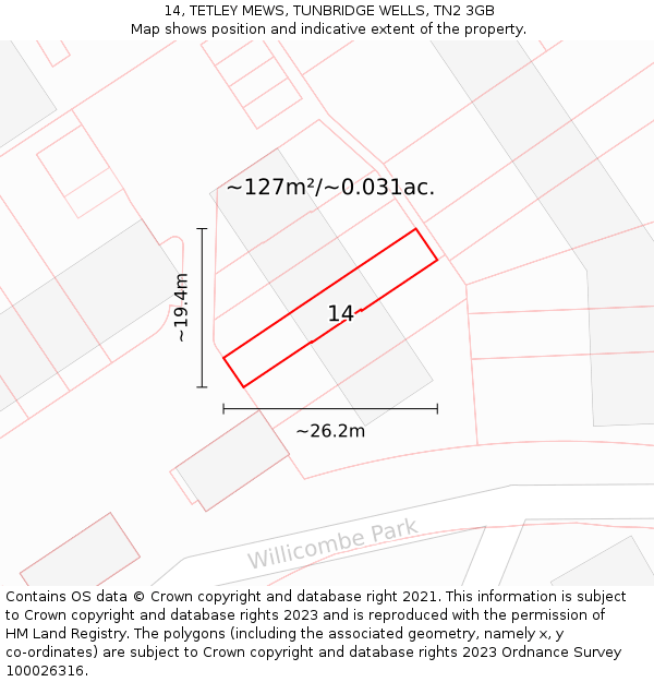 14, TETLEY MEWS, TUNBRIDGE WELLS, TN2 3GB: Plot and title map