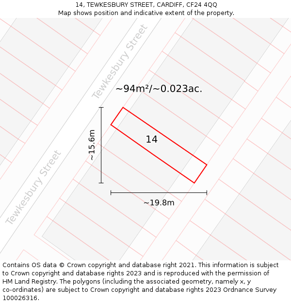 14, TEWKESBURY STREET, CARDIFF, CF24 4QQ: Plot and title map