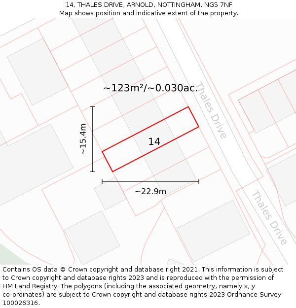 14, THALES DRIVE, ARNOLD, NOTTINGHAM, NG5 7NF: Plot and title map