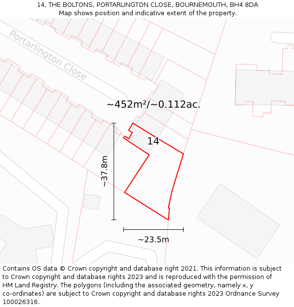 14, THE BOLTONS, PORTARLINGTON CLOSE, BOURNEMOUTH, BH4 8DA: Plot and title map