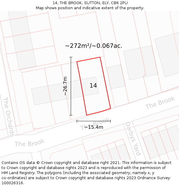 14, THE BROOK, SUTTON, ELY, CB6 2PU: Plot and title map