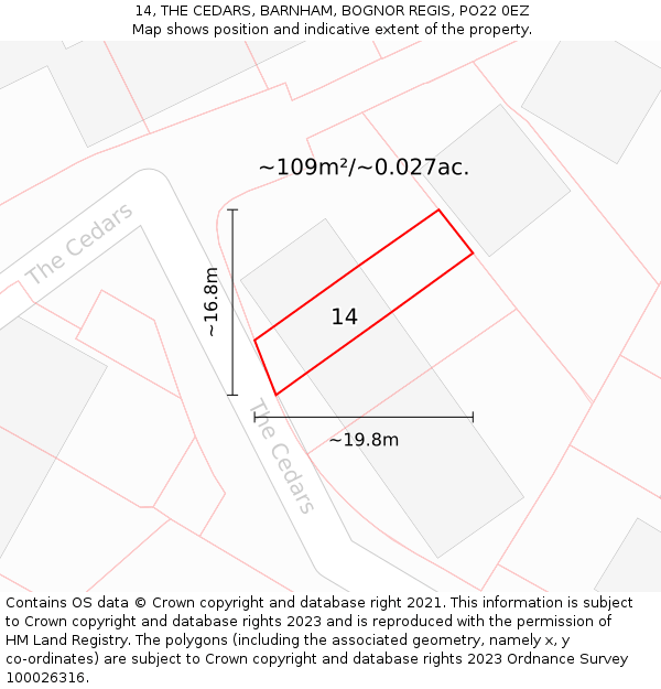 14, THE CEDARS, BARNHAM, BOGNOR REGIS, PO22 0EZ: Plot and title map