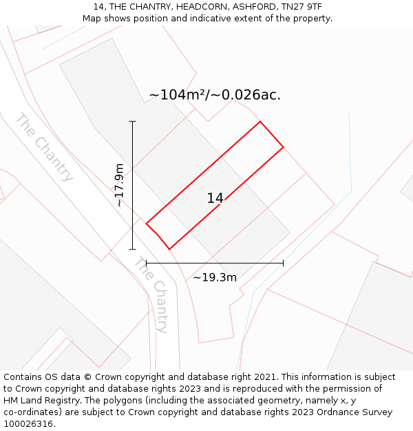 14, THE CHANTRY, HEADCORN, ASHFORD, TN27 9TF: Plot and title map