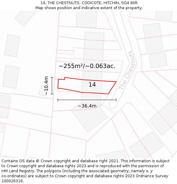 14, THE CHESTNUTS, CODICOTE, HITCHIN, SG4 8XR: Plot and title map