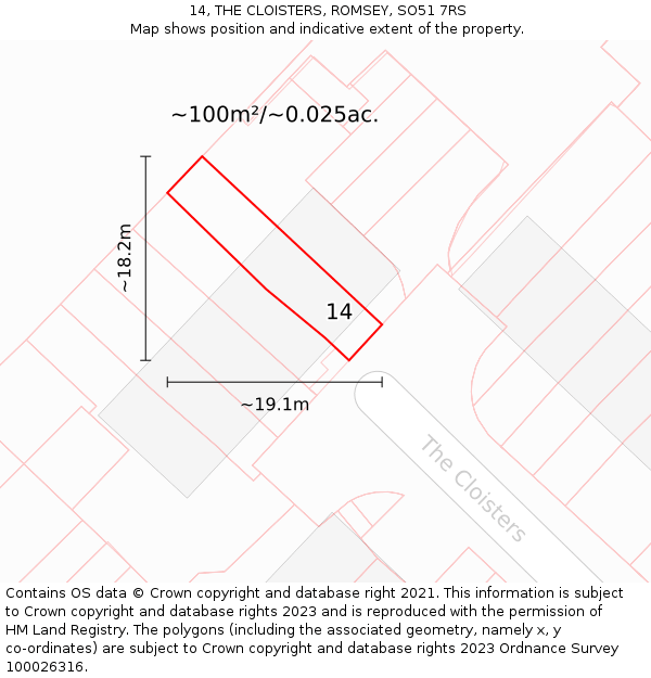 14, THE CLOISTERS, ROMSEY, SO51 7RS: Plot and title map