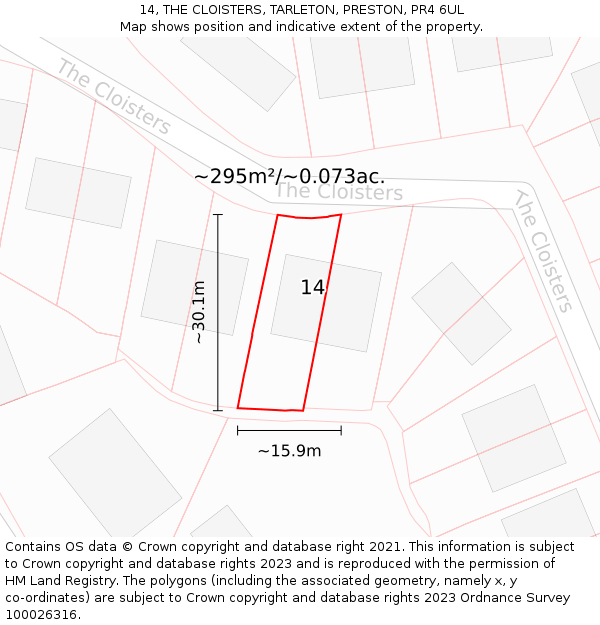 14, THE CLOISTERS, TARLETON, PRESTON, PR4 6UL: Plot and title map