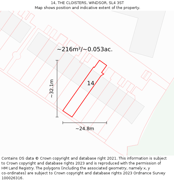 14, THE CLOISTERS, WINDSOR, SL4 3ST: Plot and title map