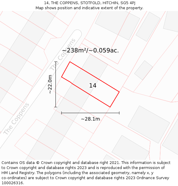 14, THE COPPENS, STOTFOLD, HITCHIN, SG5 4PJ: Plot and title map
