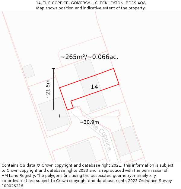 14, THE COPPICE, GOMERSAL, CLECKHEATON, BD19 4QA: Plot and title map