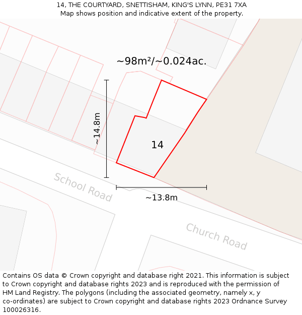 14, THE COURTYARD, SNETTISHAM, KING'S LYNN, PE31 7XA: Plot and title map