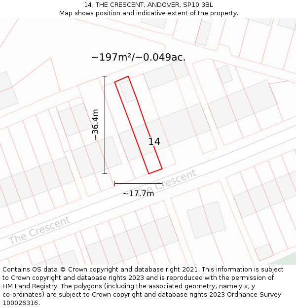 14, THE CRESCENT, ANDOVER, SP10 3BL: Plot and title map