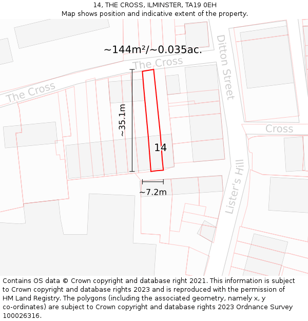 14, THE CROSS, ILMINSTER, TA19 0EH: Plot and title map