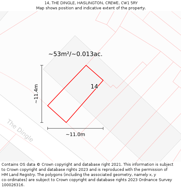 14, THE DINGLE, HASLINGTON, CREWE, CW1 5RY: Plot and title map