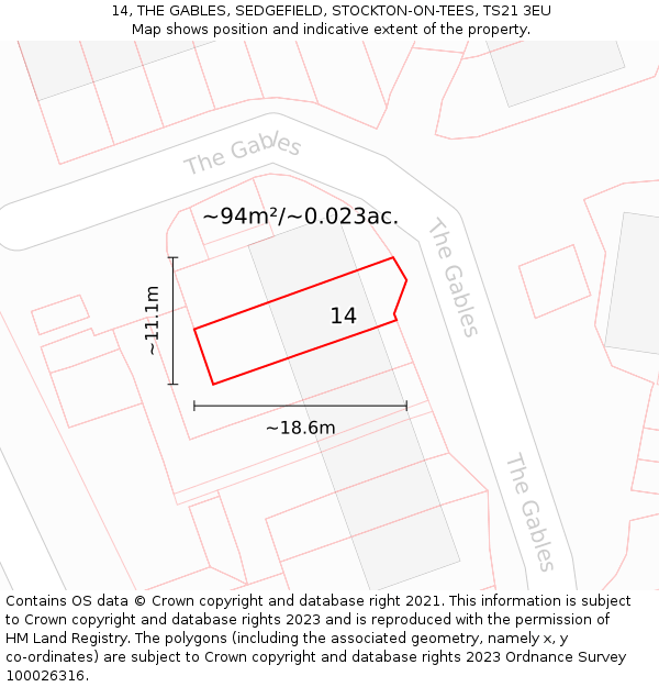 14, THE GABLES, SEDGEFIELD, STOCKTON-ON-TEES, TS21 3EU: Plot and title map