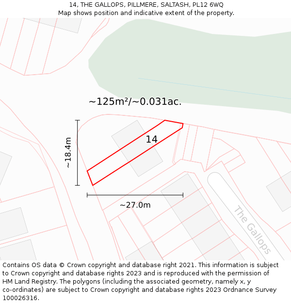 14, THE GALLOPS, PILLMERE, SALTASH, PL12 6WQ: Plot and title map