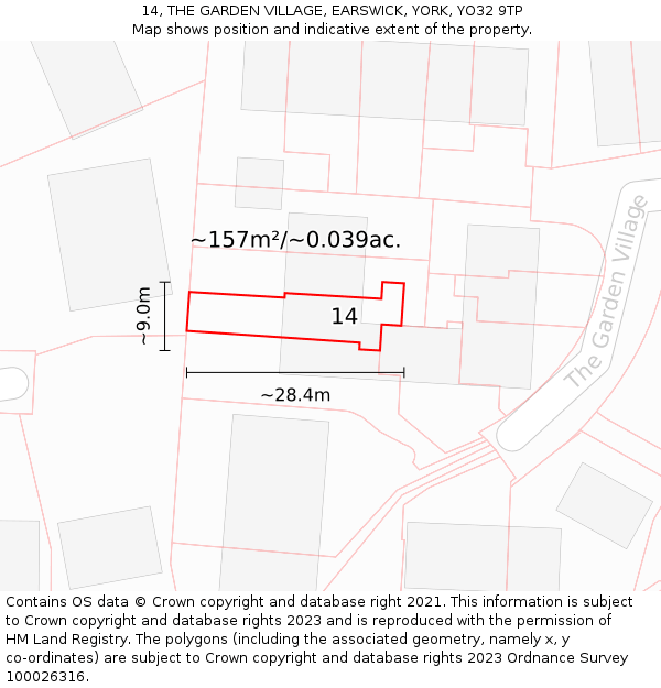 14, THE GARDEN VILLAGE, EARSWICK, YORK, YO32 9TP: Plot and title map