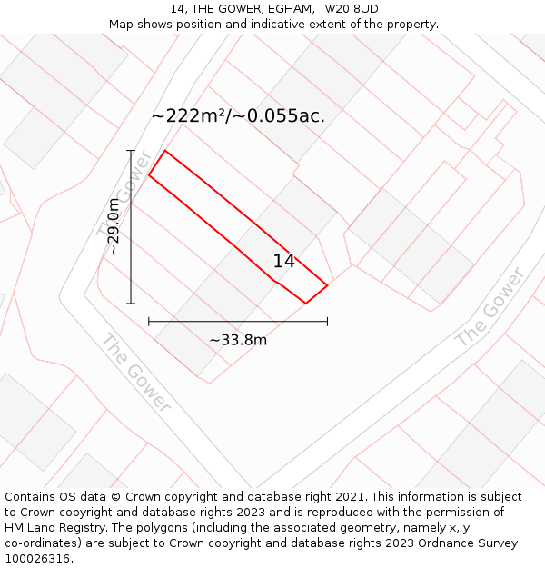 14, THE GOWER, EGHAM, TW20 8UD: Plot and title map