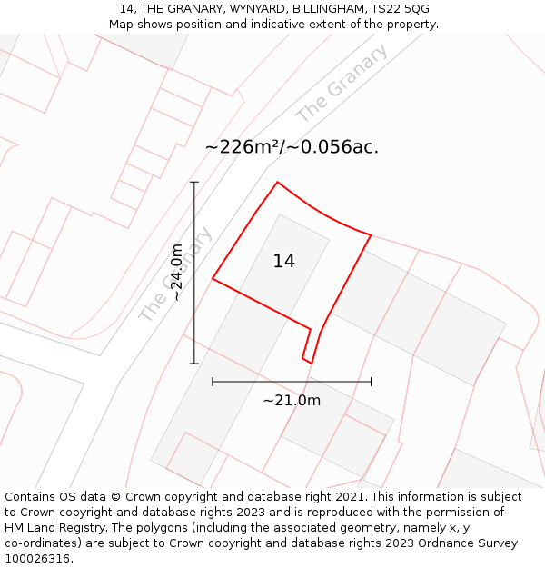 14, THE GRANARY, WYNYARD, BILLINGHAM, TS22 5QG: Plot and title map