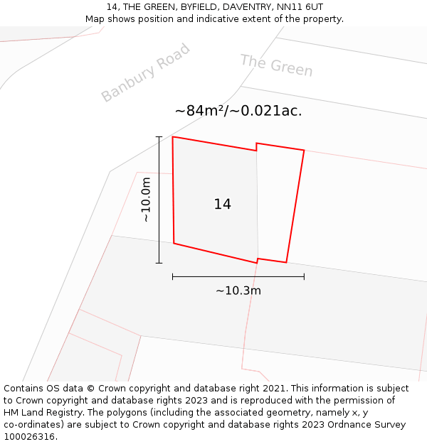 14, THE GREEN, BYFIELD, DAVENTRY, NN11 6UT: Plot and title map