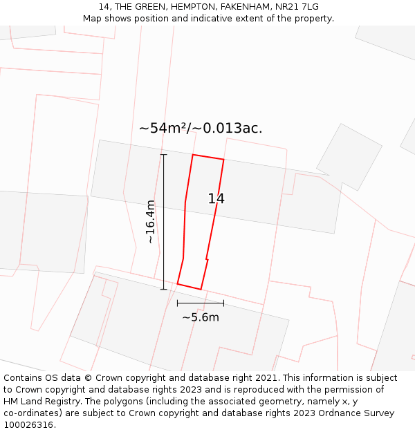 14, THE GREEN, HEMPTON, FAKENHAM, NR21 7LG: Plot and title map