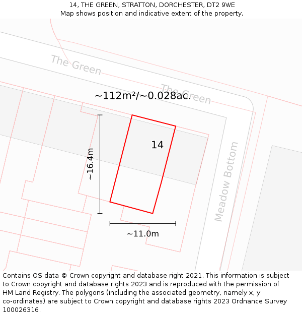 14, THE GREEN, STRATTON, DORCHESTER, DT2 9WE: Plot and title map