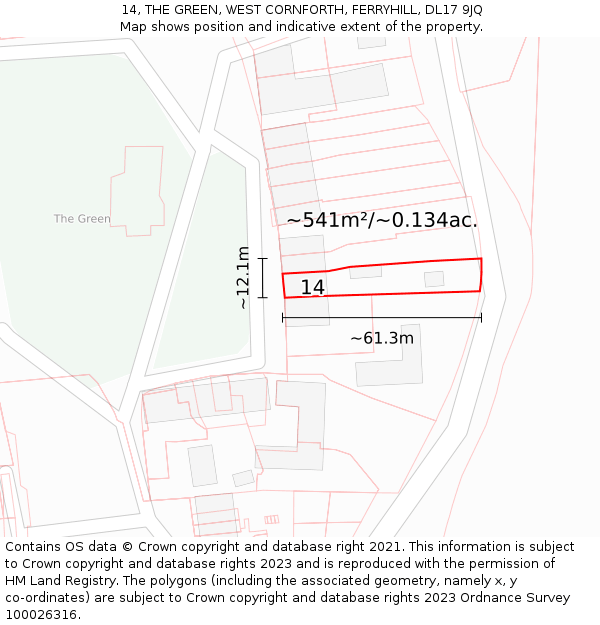 14, THE GREEN, WEST CORNFORTH, FERRYHILL, DL17 9JQ: Plot and title map