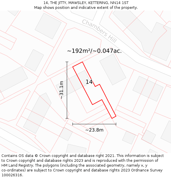 14, THE JITTY, MAWSLEY, KETTERING, NN14 1ST: Plot and title map