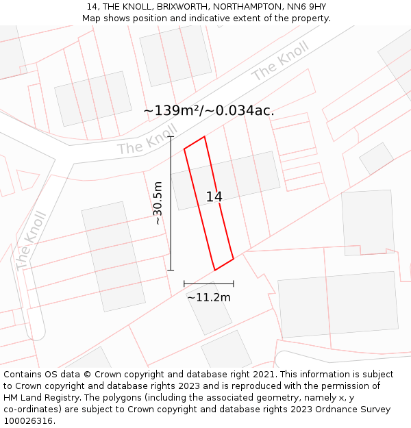 14, THE KNOLL, BRIXWORTH, NORTHAMPTON, NN6 9HY: Plot and title map