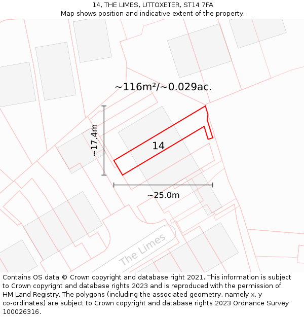14, THE LIMES, UTTOXETER, ST14 7FA: Plot and title map