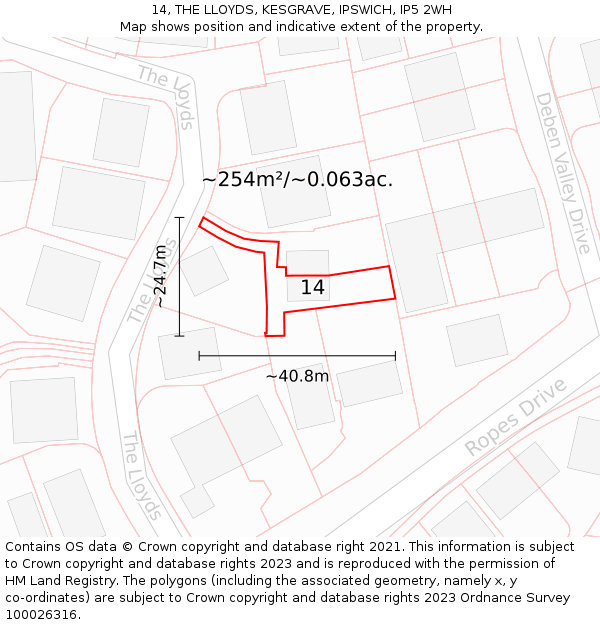 14, THE LLOYDS, KESGRAVE, IPSWICH, IP5 2WH: Plot and title map